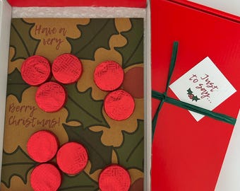 Tiny treats! Holly 'Chocs in a box'.  Spiced chocolate. Personalise. Vegan friendly.