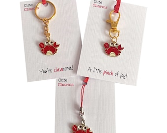 Cute Charms! Cute handmade enamel Crab clasp/phone charm. Various slogans. Ideal well done/birthday gift