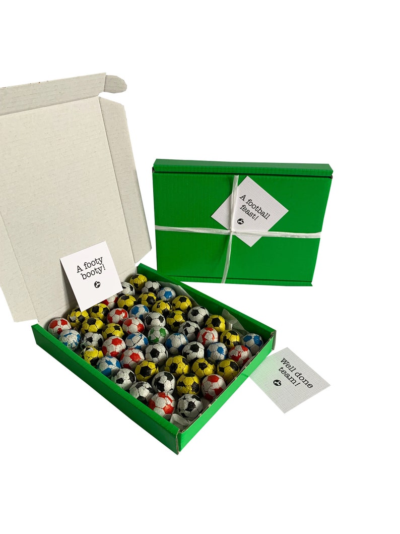 Tiny treats Little box of chocolate footballs. Various colours. Personalisable. image 3
