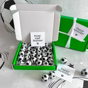 Tiny treats! Little box of chocolate footballs. Ideal birthday/Coach gift etc. VARIOUS colours. Personalisable.