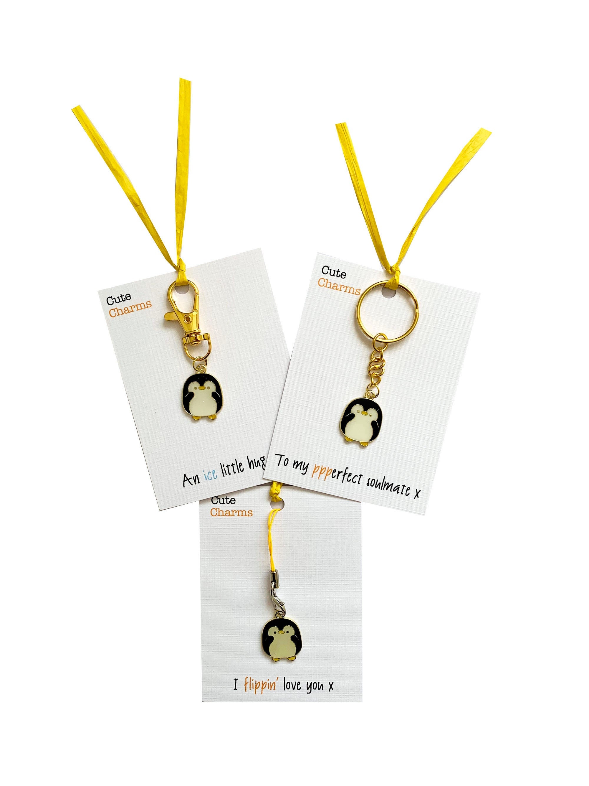Cute Charms Cute Handmade Enamel Penguin Keyring/phone/clasp Charm. Various  Slogans. Ideal Partner Gift 