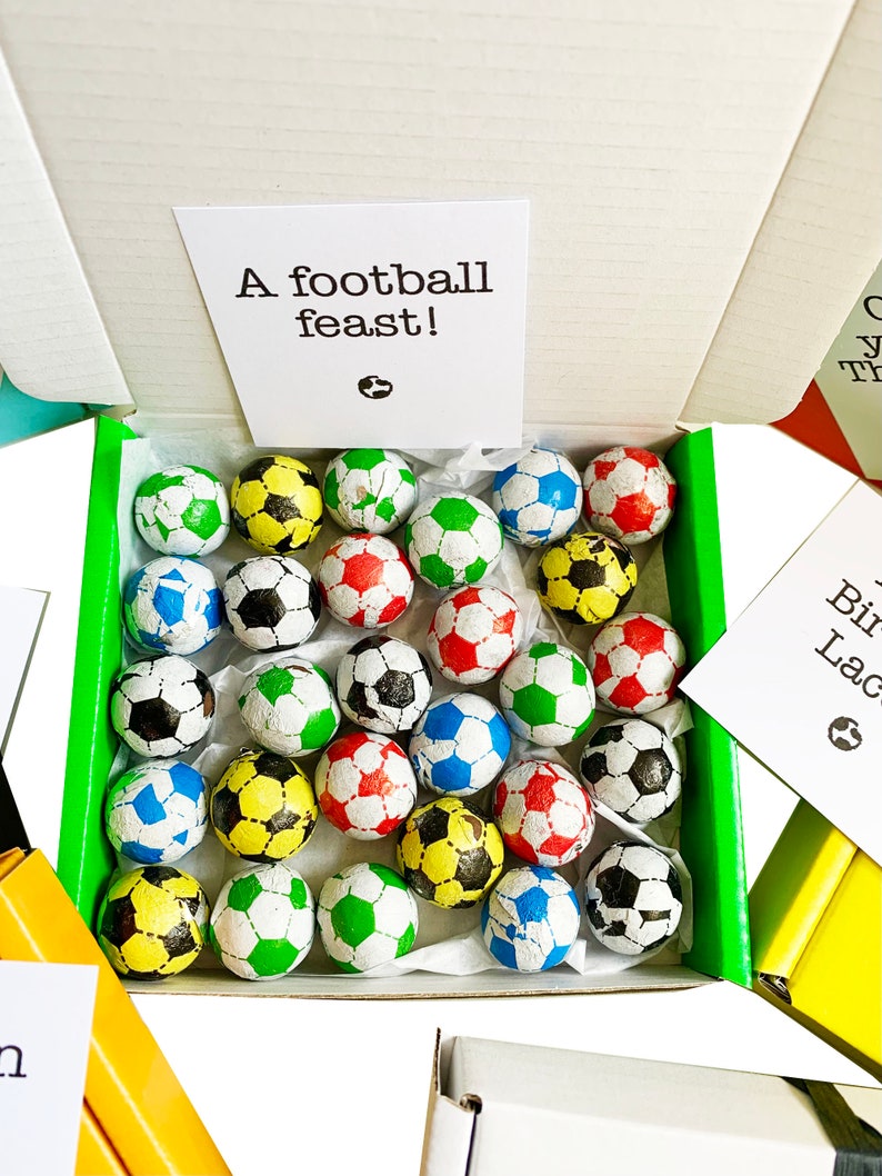 Tiny treats Little box of chocolate footballs. Various colours. Personalisable. image 2