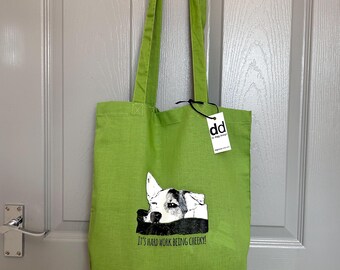 CHEEKY dog green cotton Tote Bag. Various designs available.