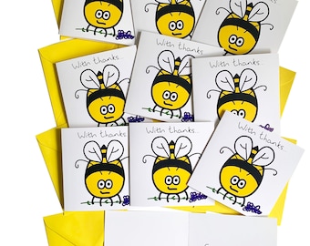 NEW in! Pack of 10 Top quality Bee THANK YOU Cards. Yellow envelopes.