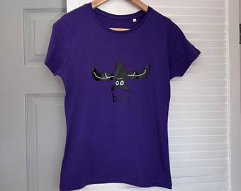 Womens fitted BAT Midnight Purple  Cotton T.shirt. Sizes 8,12 & 16
