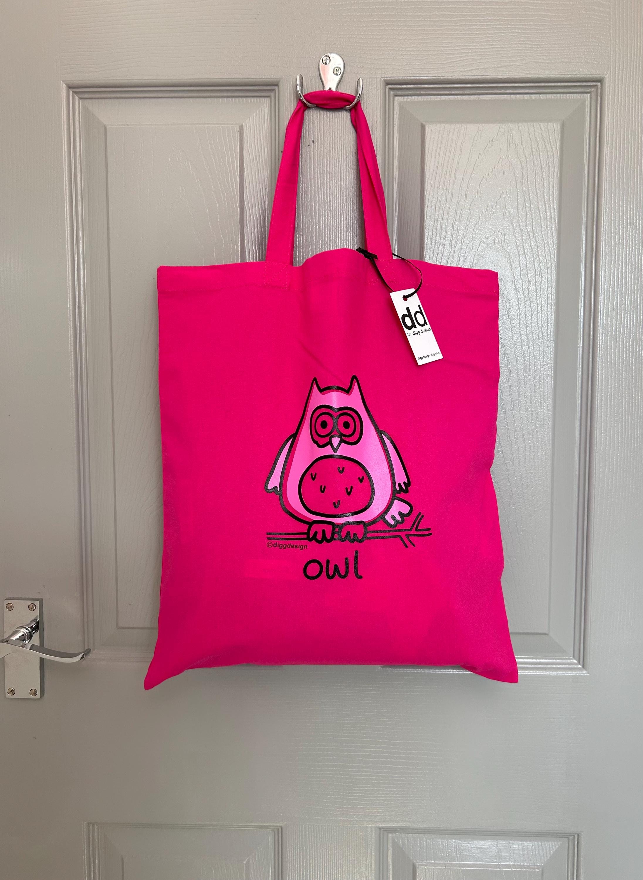 OWL hot pink cotton shopper/large gift bag. Various designs available.