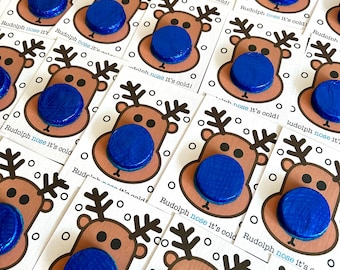 Selection dots! 'COLD Rudolph' xmas themed chocolate token cards. Personalise.