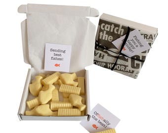Tiny treats! Little box of fish & chips. Ideal birthday etc. Personalisable.