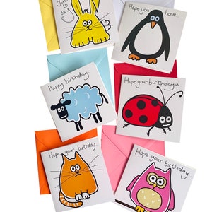 ¡NOVEDAD! PAQUETE de 6 tarjetas de cumpleaños variadas de primera calidad. Sobres de colores.