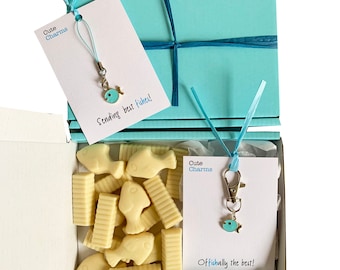Fish theme gift set. Chocolates & a charm. Various slogans. Ideal Christmas/birthday gift!