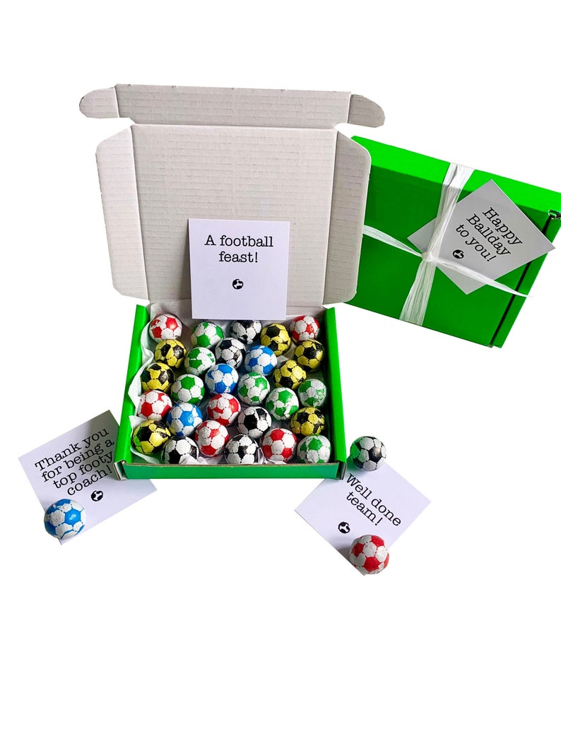 Tiny treats Little box of chocolate footballs. Various colours. Personalisable. image 1