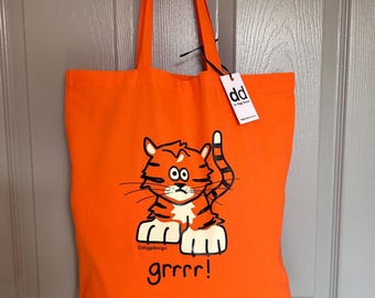 TIGER Hot Orange cotton shopper/large gift bag. Various designs available.