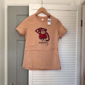 Womens fitted MONKEY Tan or Smokey plum Cotton T.shirt. Sizes 8-16