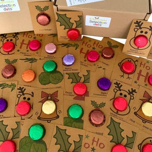 Selection Dots! Best seller! ‘Christmas' themed chocolate token cards. Personalise.