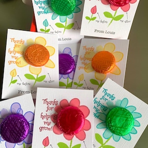 Pequenas guloseimas! Cartões de chocolate com tema de flores e "obrigado pelo incentivo". Várias cores/sabores. Personalize. Presentes ideais para professores/alunos.
