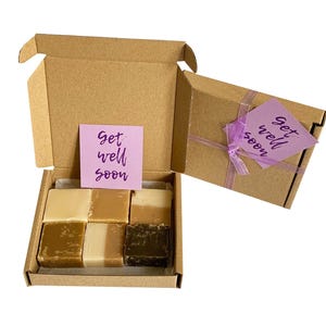 GET WELL gift box with luxury handmade fudge. Various flavour choices. Personalise.