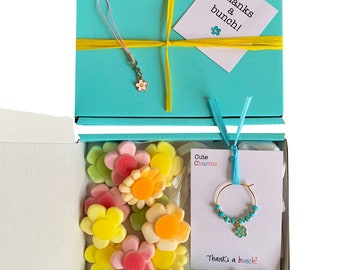 Flowers theme gift set. Sweets & a charm. Various slogans. Ideal Christmas/thank you gift!
