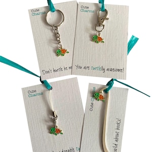 Cute Charms! Cute handmade enamel Turtle clasp/phone charm/keyring/bookmark. Various slogans. Ideal well done/birthday gift