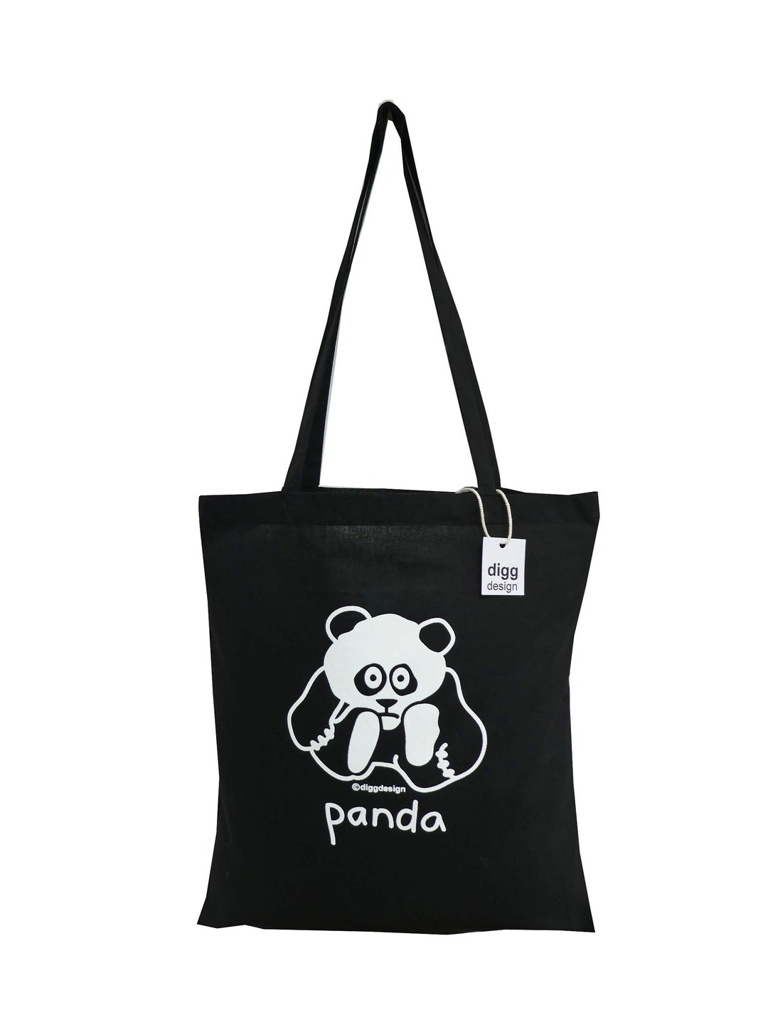 Cute PANDA Black Cotton Tote Bag - Etsy