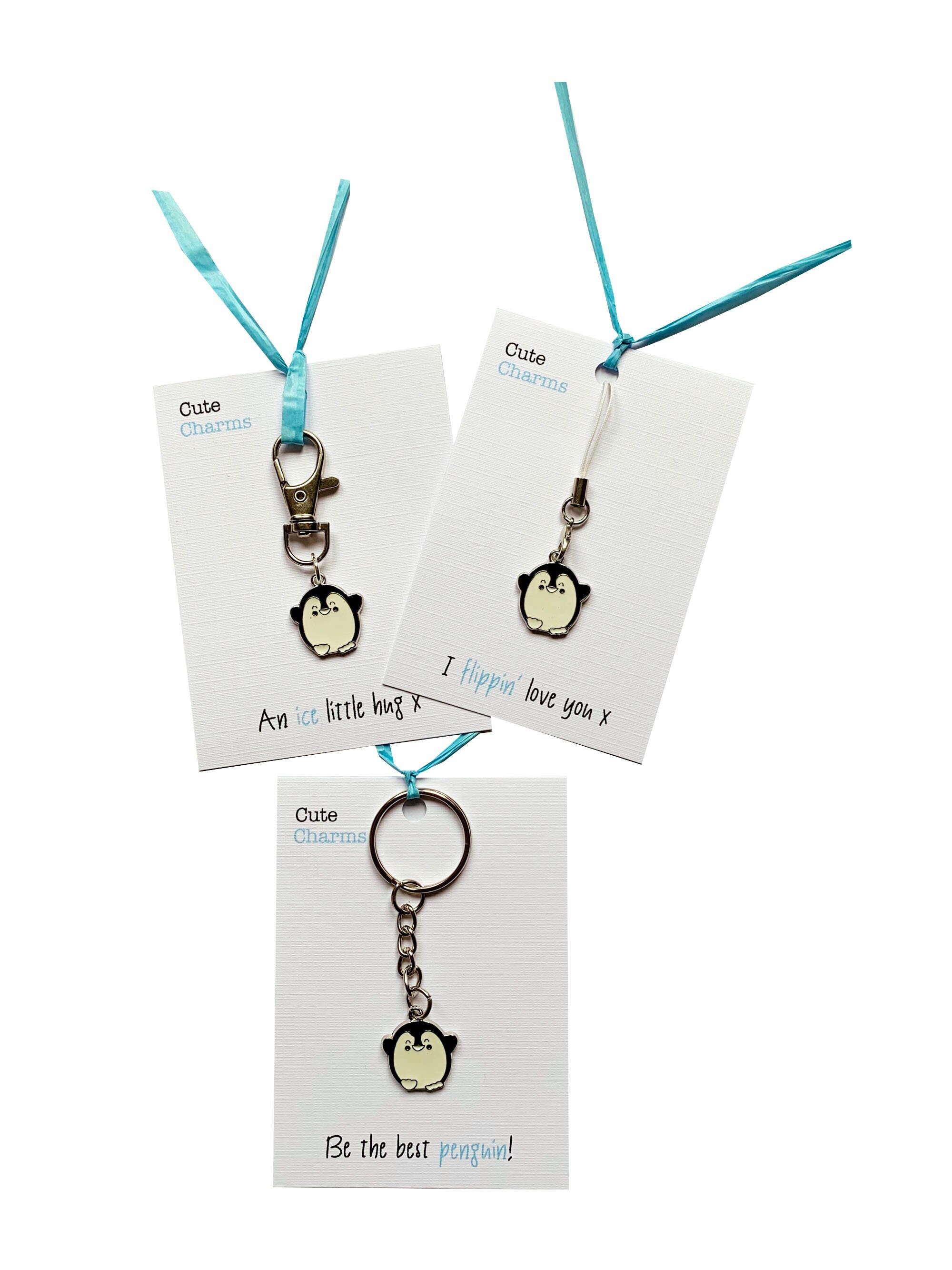 Cute Charms Cute Handmade Enamel Penguin Keyring/phone/clasp Charm. Various  Slogans. Ideal Partner Gift 