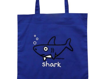 SHARK Denim Blau Baumwolle Shopper Tasche. Verschiedene Designs erhältlich.