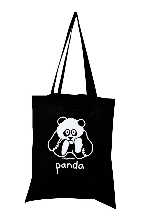 Cute PANDA black cotton Tote Bag | Etsy