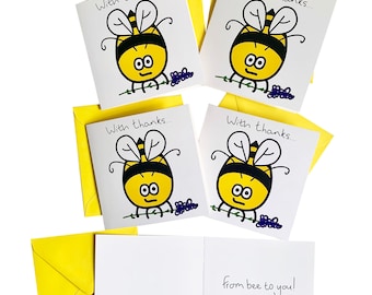 NEW in! Pack of 5 Top quality Bee THANK YOU Cards. Yellow envelopes.