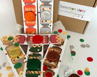 Selection Dots! 'Cracker' themed luxury chocolate cards. Festive flavours