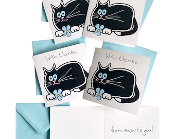 NEW in! Pack of 5 Top quality Cat THANK YOU Cards. Skyblue envelopes.
