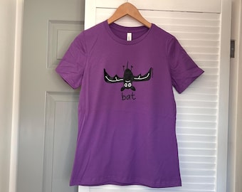 Womens fitted BAT Dusky Purple  Cotton T.shirt. Sizes 8-16