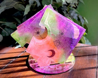 Puzzle Piece Coaster Set with Stand, Planetary Symbols