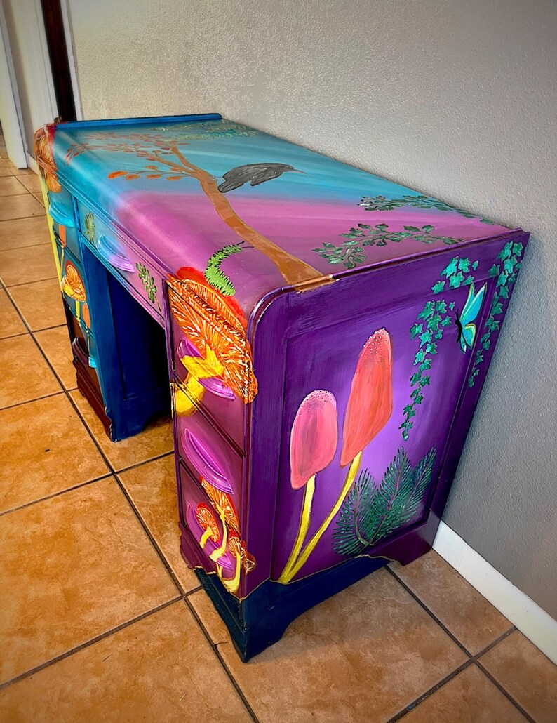 Vintage Waterfall Desk. Hand Painted Art Deco Vanity Base