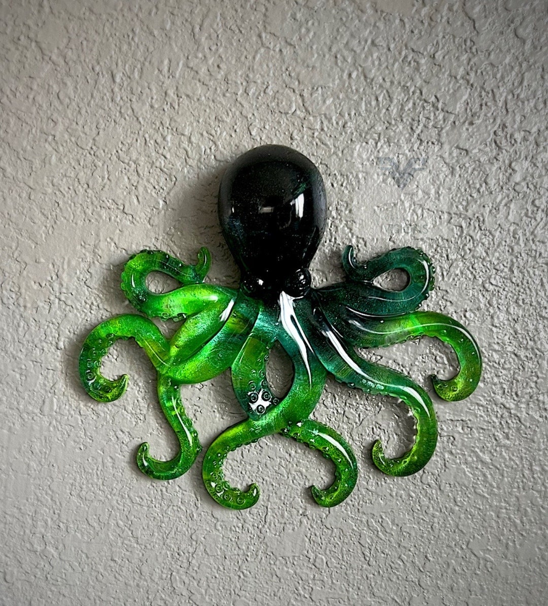 Black and Green Octopus Epoxy Resin Wall Sculpture / Octopus Wall Art