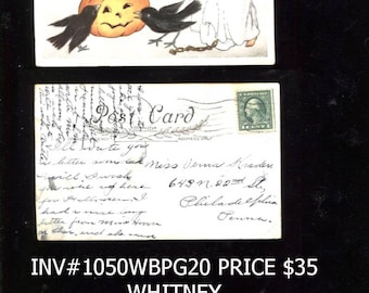 Vintage posted Whitney Halloween Postcard Cataloged Save 10 Dollars inv 1050 bblk