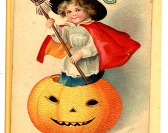 Vintage 1910's Halloween Postcard Deeply Embossed RARE signed Clapsaddle no other on the net  Offers Considered