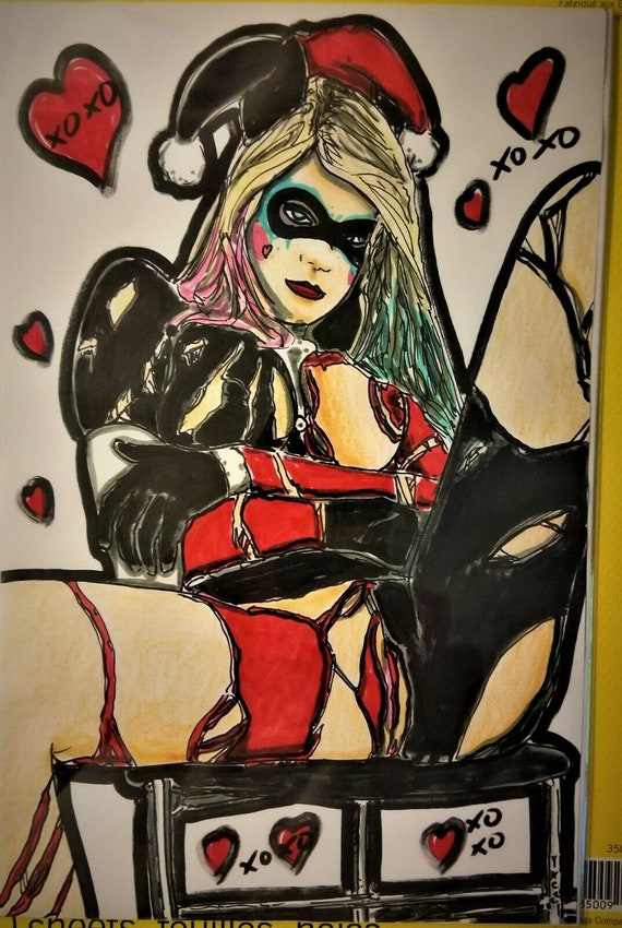 HARLEY QUINN Sexy Art Original Comic Book Cover Drawing INK - Etsy