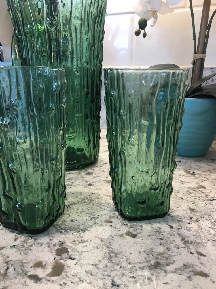 Anchor Hocking Imperial Bamboo Green Glass Pitcher Set - Etsy