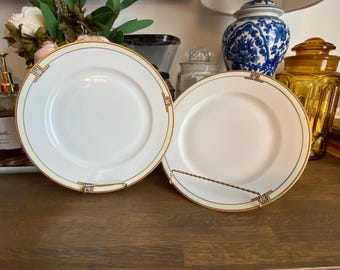 Platos vintage Epiag Royal Czechoslovakia modelo Diana - Juego de 2 - Porcelana Art Déco pintada a mano con borde dorado, circa 1920-1930.