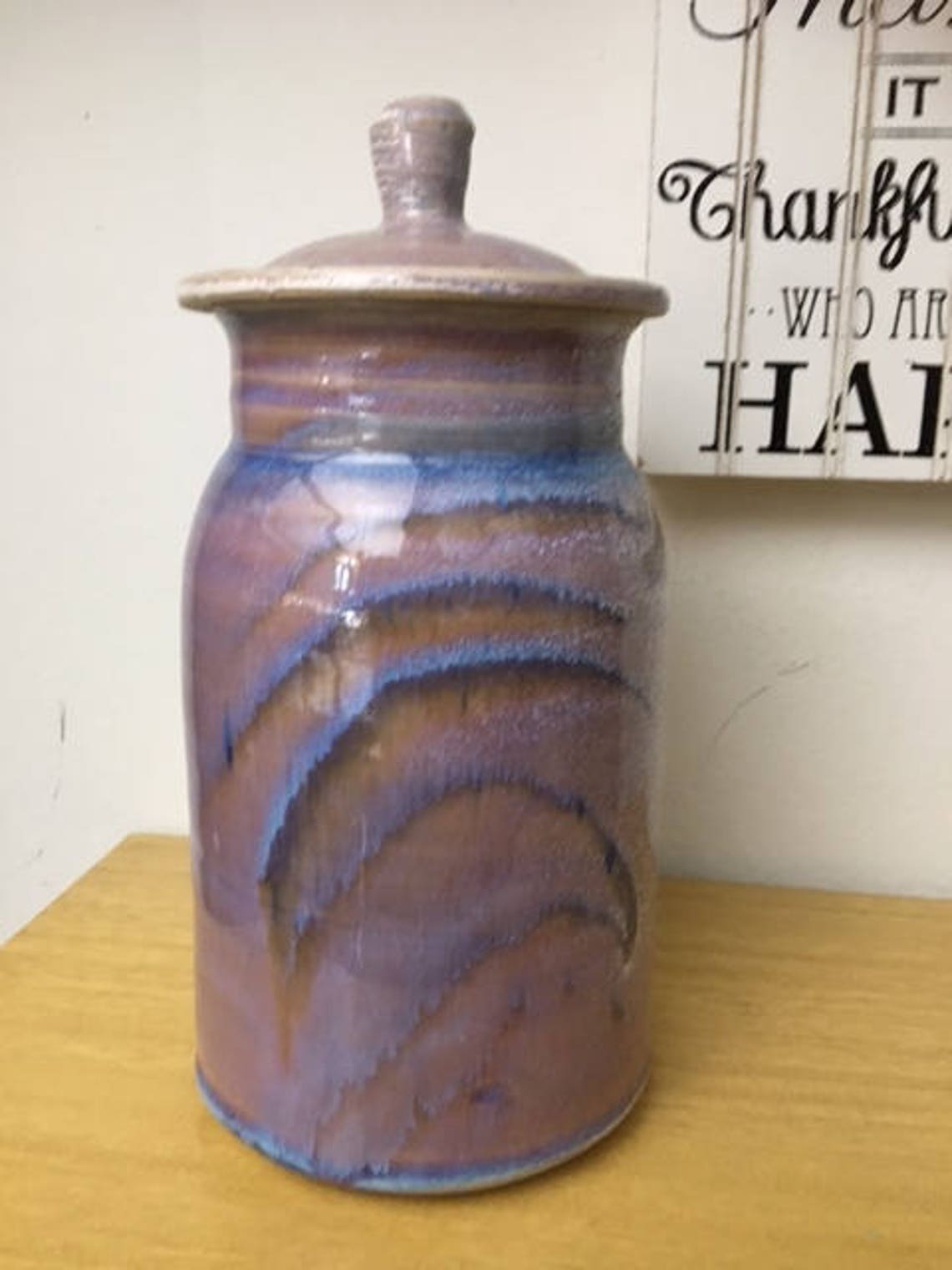 One of a Kind Tested by Fire Pottery Praise God, Rob Pottery Canister