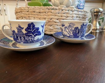Juegos de taza y platillo Vintage Blue Willow – Churchill desigual, Royal Cathay China