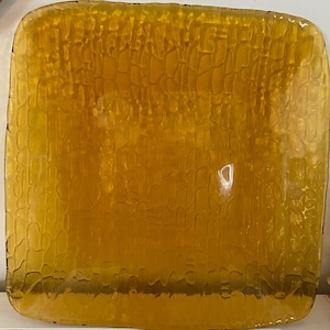 Blenko Vintage Amber Gold Pebble Bubble Glass Square Textured Embossed Platter Serving Tray Display Plate Mid Century Décor