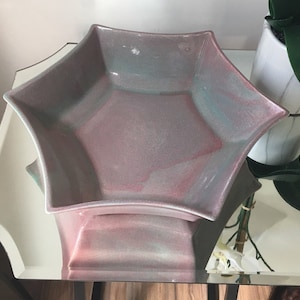West Coast California Pottery Pink Blue Glazed Starburst Bowl ~ Mid Century ~ Vintage Bowl ~ California Pottery ~ Pottery Star Bowl