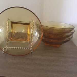 Hazel Atlas Colony Amber Gold Footed Bowls (4) 6&quot;
