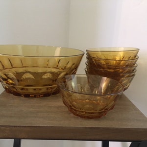 Federal Glass Thumbprint Amber Berry Bowl Set, Nut Bowl Set or Salad Bowl Set