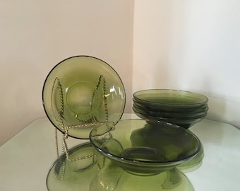 Vintage Avocado Green Glass Saucers