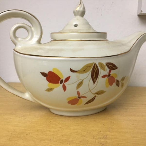 Vintage Hall Autumn Leaf Jewel Aladdin Teapot 1940s Superior Hall Kitchenware , Hall Tea Pot Floral Vintage Kitchenware