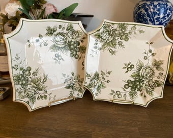 Juego de 2 platos llanos American Atelier Classic Toile / Vajilla de porcelana verde estilo campestre francés