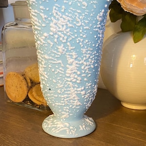 1950s Blue Popcorn Glaze Trumpet Vase, MCM Atomic Art Pottery (8" Height) Cottage Home Decor
