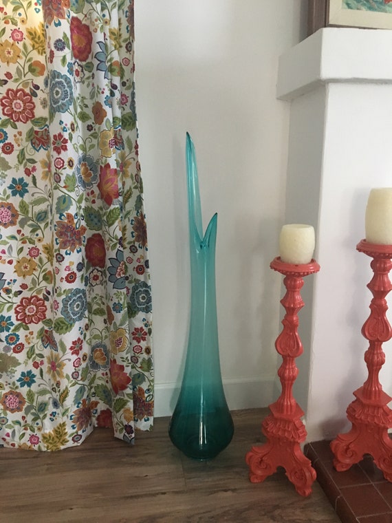 Mcm Cool Blue Aqua Huge Glass Floor Vase 42 Stretch Etsy