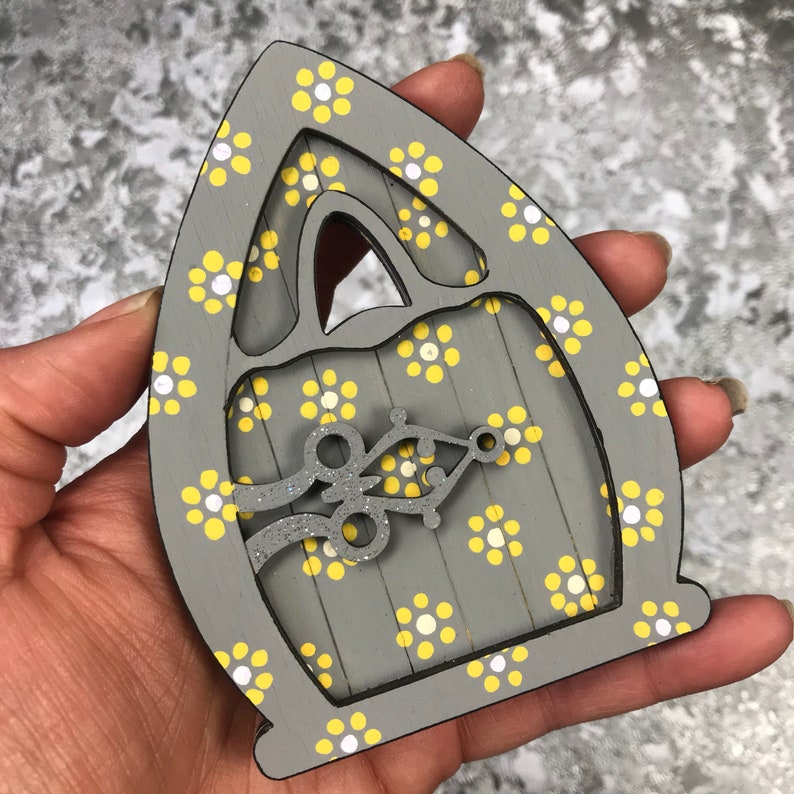 Grey And Yellow Flowery Fairy Door